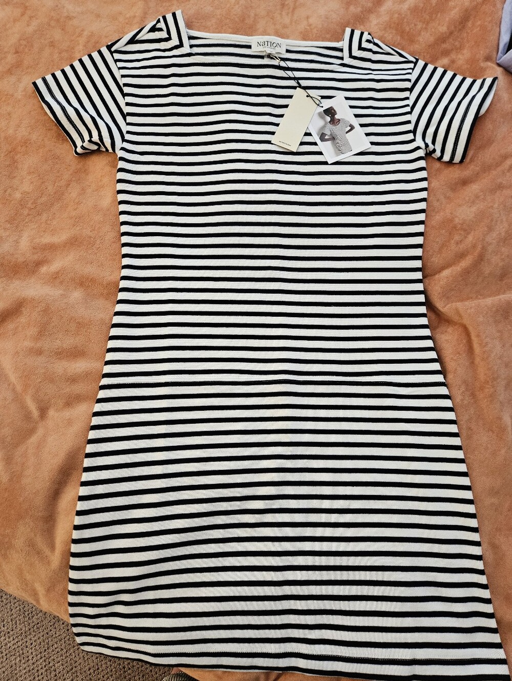 NWT Anthropologue Nation LA Black and White Striped Short Sleeve Dress